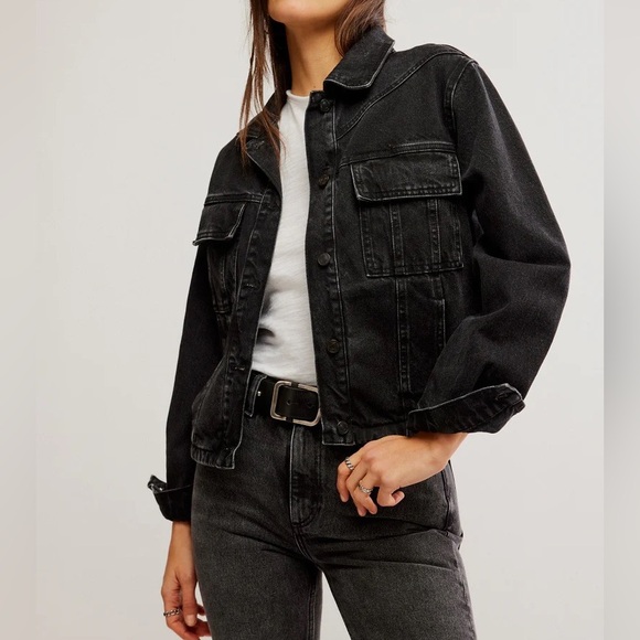 FREE PEOPLE Women’s We The Free Jade Denim Jacket-Black-Size Small & Medium - Picture 4 of 10